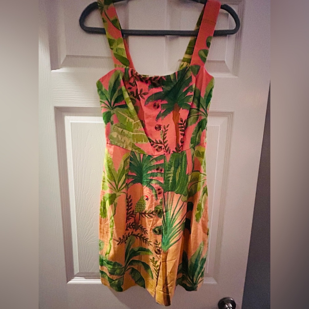 Farm Rio Linen Tropical Print Dress. Size XS